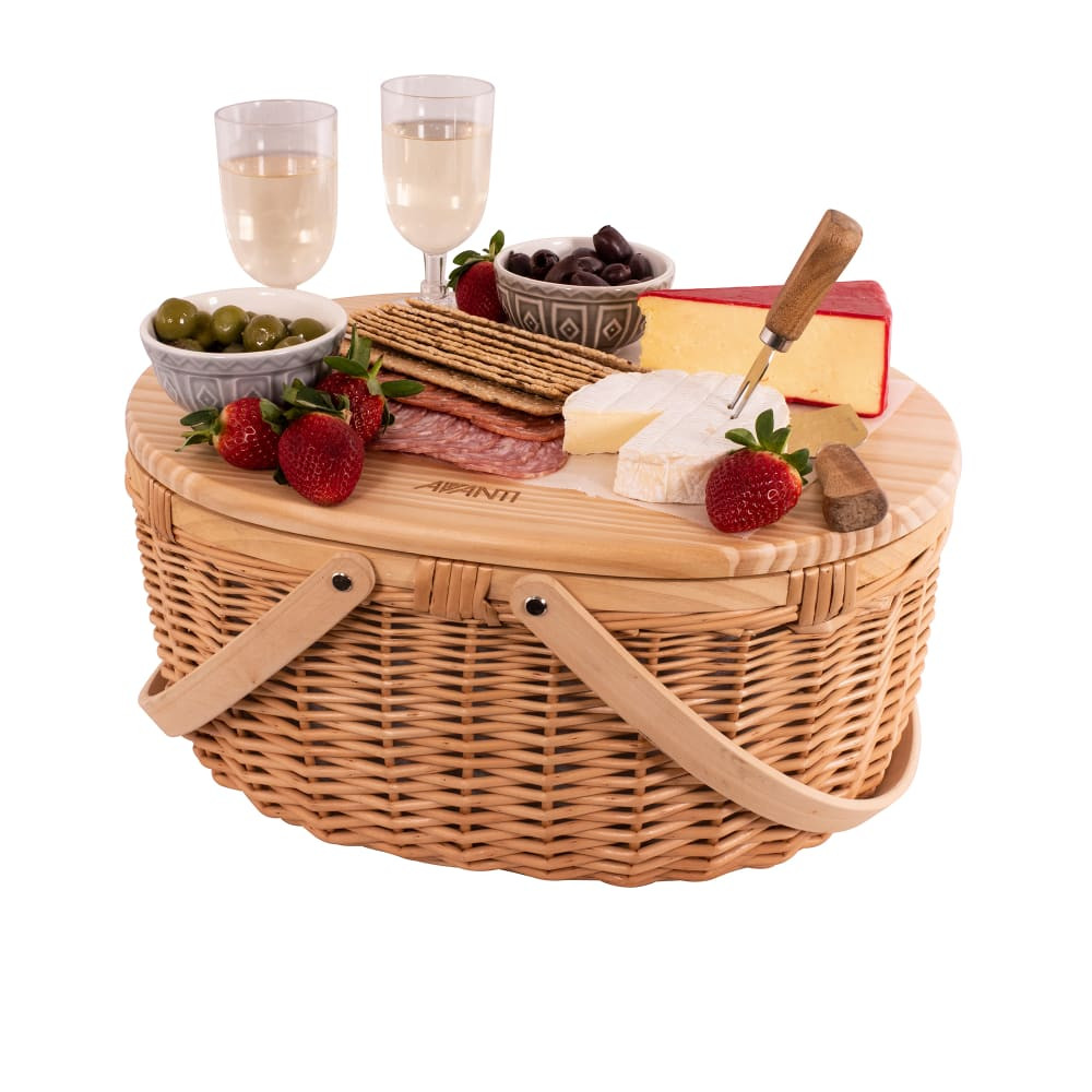 Avanti Pinewood Top Insulated Picnic Basket 2 Person Flora