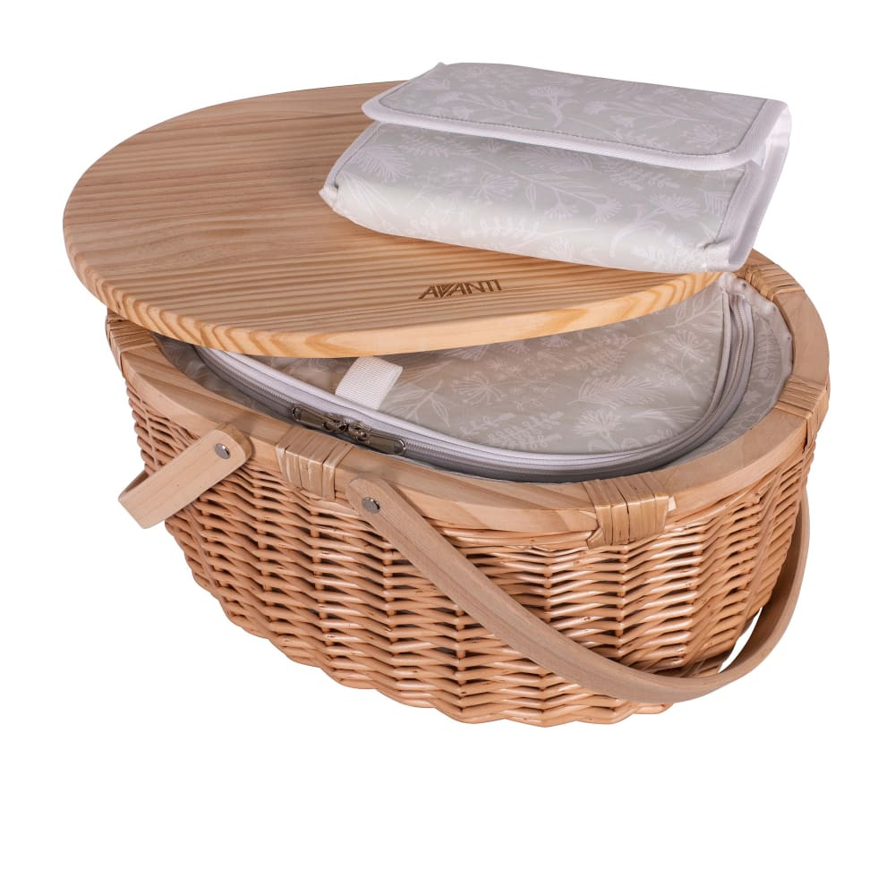 Avanti Pinewood Top Insulated Picnic Basket 2 Person Flora ...