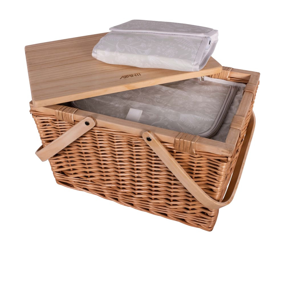Avanti Pinewood Top Insulated Picnic Basket 4 Person Flora