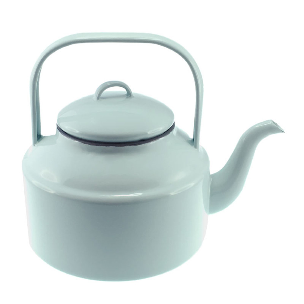 Falcon Enamel Tea Kettle 2L Duck Egg Blue and Grey Rim Kitchenware