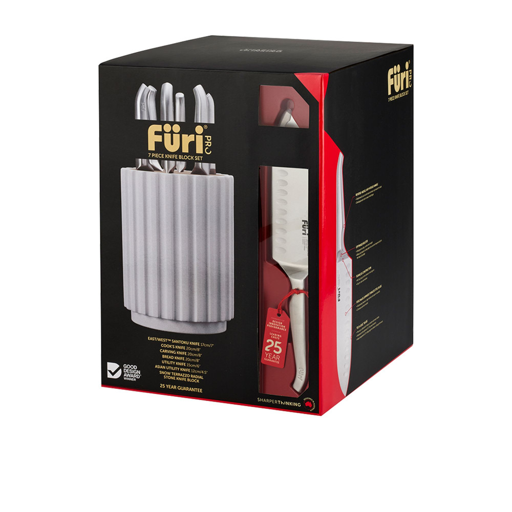 Furi Pro Radial 7pc Knife Block Set Snow Terrazzo Kitchenware Australia