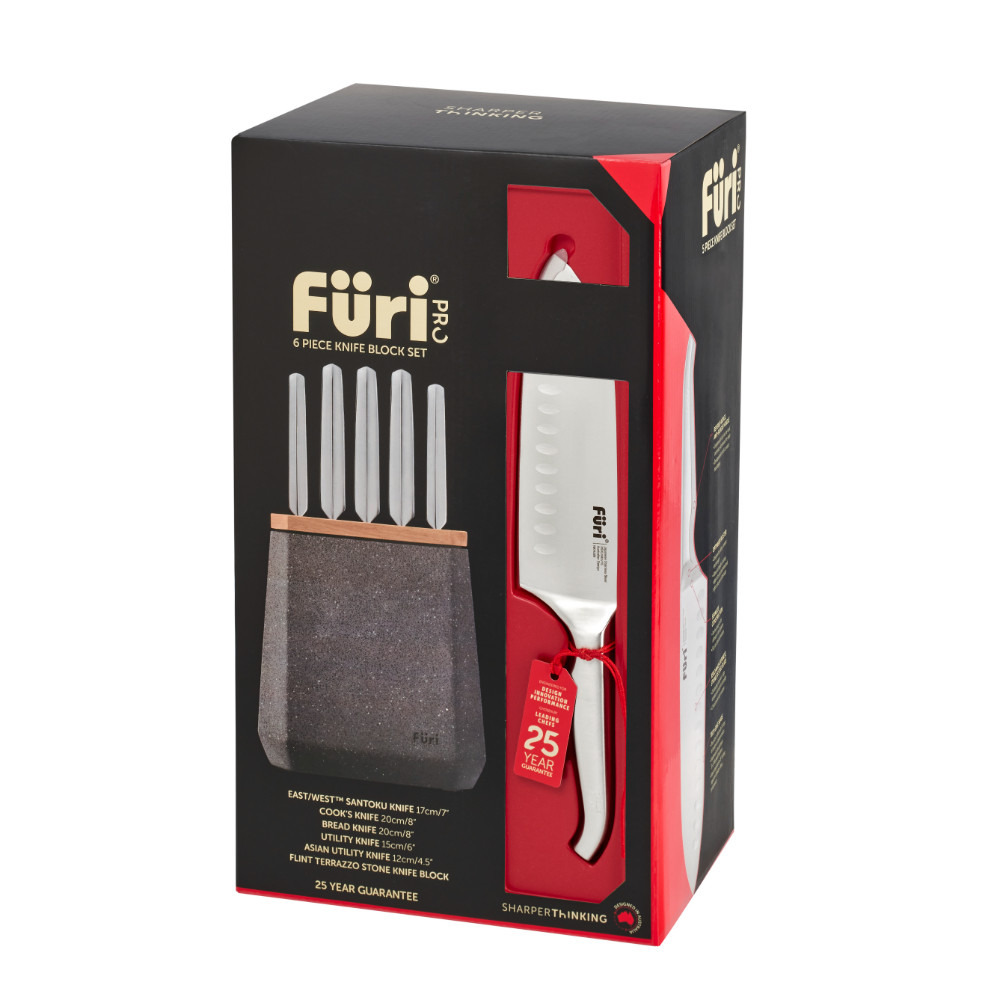 Furi Pro Stone Knife Block Set of 6 Flint Terrazzo Kitchenware Australia