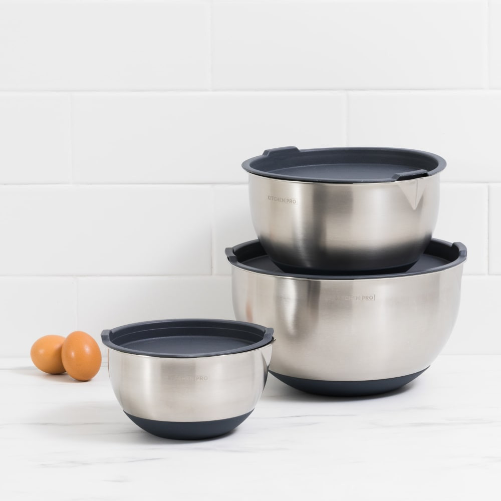 Kitchen Pro Mixwell Mixing Bowl with Lid Set 3pc Grey Kitchenware