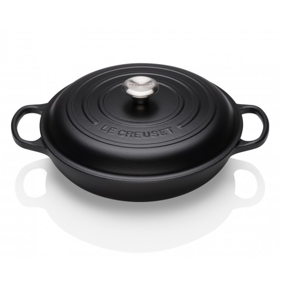 Le Creuset Signature Cast Iron Shallow Casserole Stainless Steel Knob 30cm Satin Black