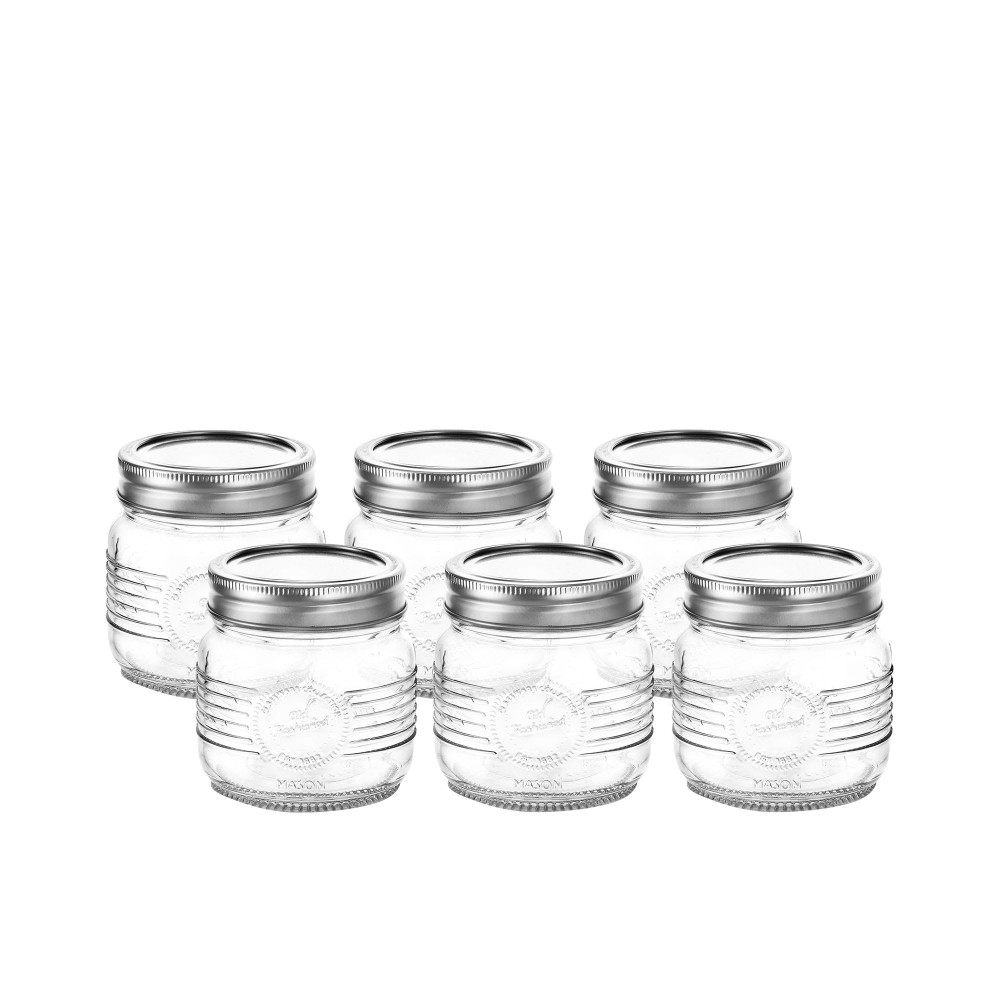 Salisbury & Co Old Fashioned Mason Jar with 2pc Lid 250mL Set of 6