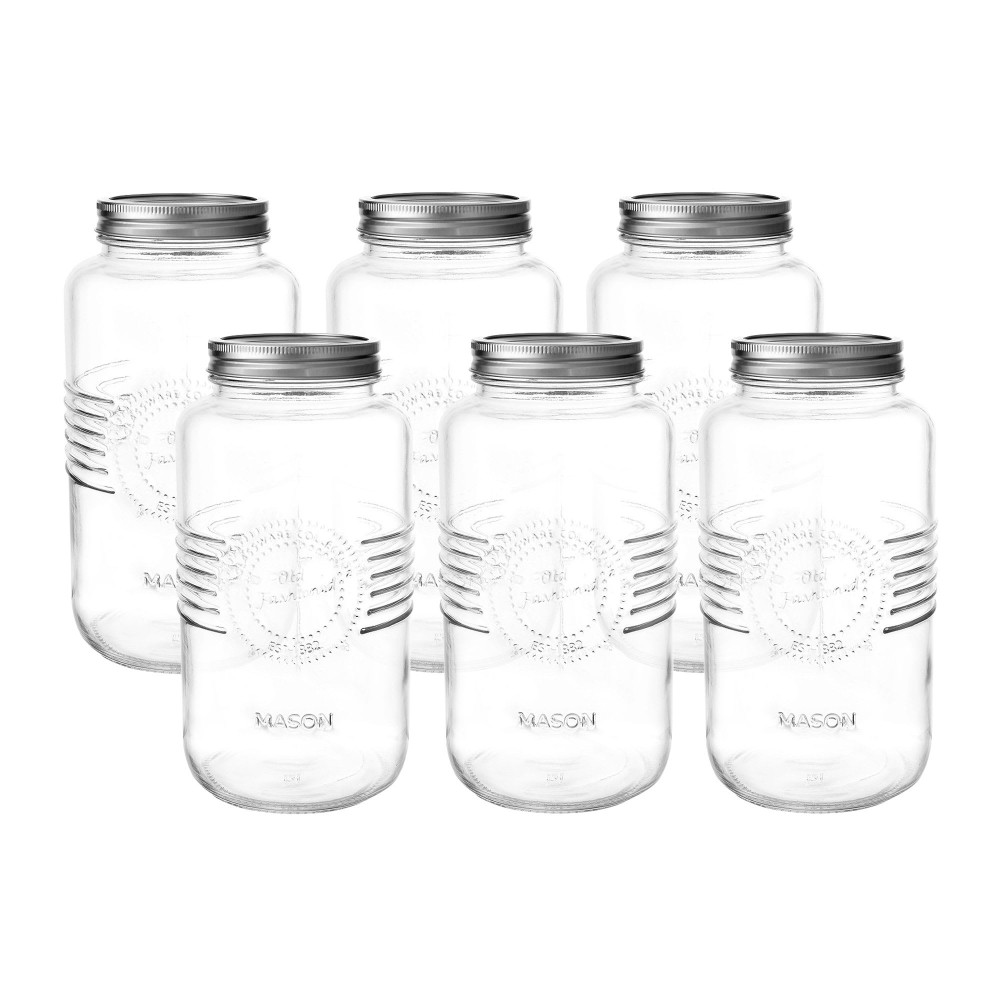 Salisbury & Co Old Fashioned Mason Jar with 2pc Lid 2L Set of 6
