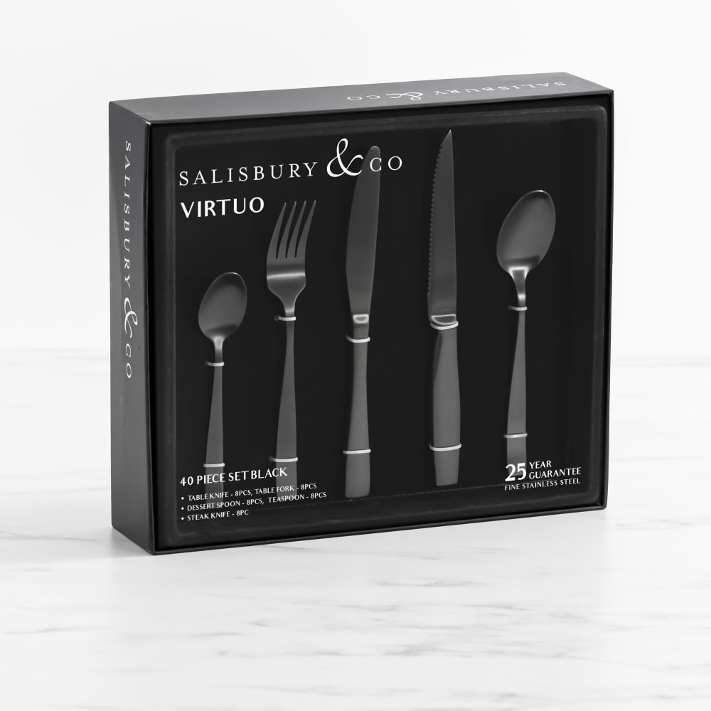 Salisbury & Co Virtuo Cutlery Set 40pc Black Kitchenware Australia