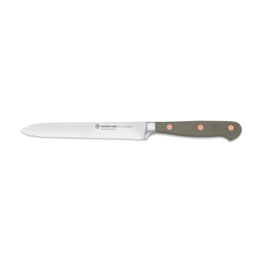 Wusthof Classic Serrated Utility Knife 14cm Velvet Oyster Kitchenware