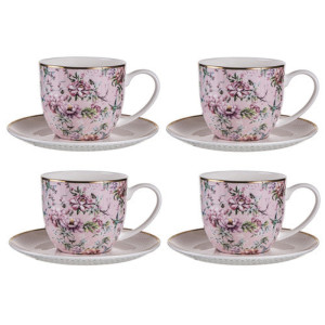 Ashdene Chinoiserie Cup and Saucer Set of 4 Pink