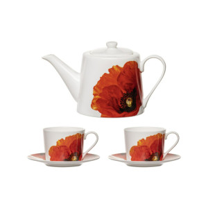 Ashdene Red Poppies Teapot and 2 Teacup Set