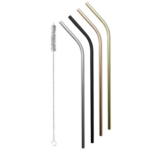Avanti Stainless Steel Straws with Cleaning Brush Set of 4 Precious Metals