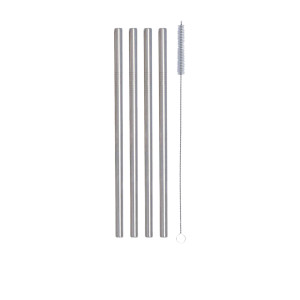 Cuisena Stainless Steel Smoothie Straws with Cleaning Brush Straight Set of 4 Silver