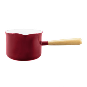 Falcon Enamel Butter Warmer with Wood Handle Deluxe 2 Tone Red and White 