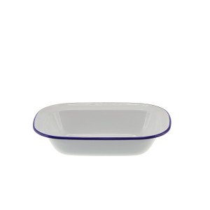 Falcon Enamel Oblong Pie Dish White with Blue Rim 24x18cm
