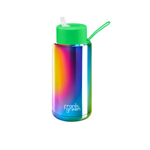 Frank Green Chrome Ceramic Reusable Bottle with Straw 1L (34oz) Rainbow