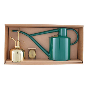 Haws Classic Green Watering Can 1L & Brass Mist 300ml Set Gift Box