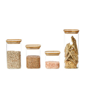 Kitchen Pro Eco Square Glass Canister with Bamboo Lid Set 4pc