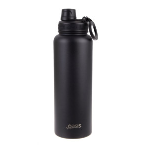 Oasis Stainless Steel Insulated Challenger Sports Water Bottle with Screw Cap 1.1L Black