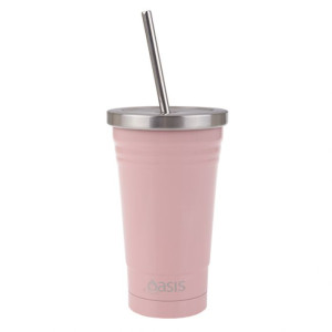 Oasis Stainless Steel Double Wall Insulated Smoothie Tumbler with Straw 475ml Soft Pink