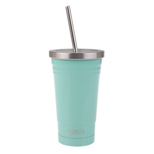 Oasis Stainless Steel Double Wall Insulated Smoothie Tumbler with Straw 475ml Spearmint