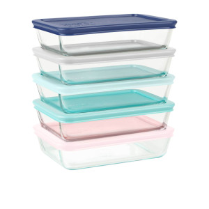 Pyrex Simply Store 3 Cup Rectangle Storage Meal Plan with Pastel 10 Piece Set