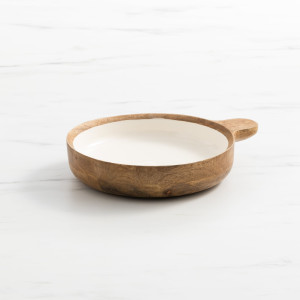 Salisbury & Co Calla Round Mango Wood Serving Bowl with Handle 18cm White