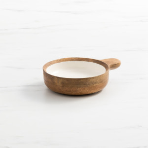 Salisbury & Co Calla Round Mango Wood Serving Bowl with Handle 23cm White