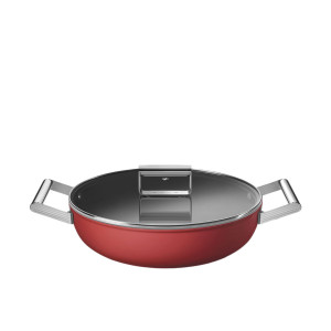 Smeg Non Stick Chef's Pan with Lid 28cm - 3.7L Red