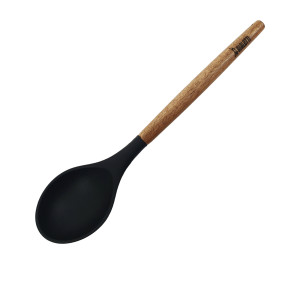 St. Clare Silicone Solid Spoon with Acacia Handle Black