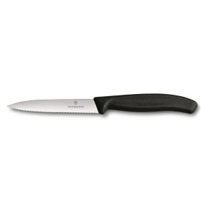Victorinox Paring Knife Pointed Tip Serrated Wavy Edge 10cm Black