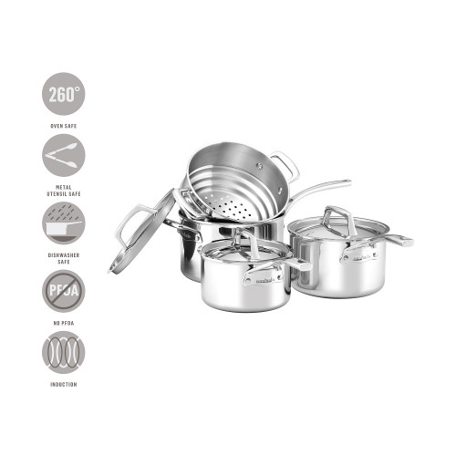 Essteele Per Sempre Saucepans and Steamer 16cm 18cm and 20cm 4 Piece